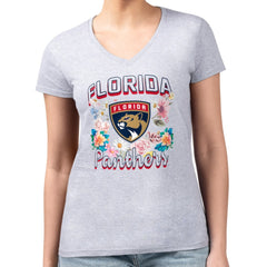 Florida Panthers G-III 4Her by Carl Banks Women's Super-Slim Fit Lightweight Flower Logo V-Neck T-Shirt - Heather Gray | US 201906318