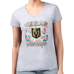 Vegas Golden Knights G-III 4Her by Carl Banks Women's Super-Slim Fit Lightweight Flower Logo V-Neck T-Shirt - Heather Gray | US 201906334