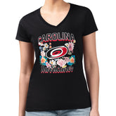 Carolina Hurricanes G-III 4Her by Carl Banks Women's Super-Slim Fit Lightweight Flower Logo V-Neck T-Shirt - Black | US 201906344