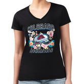 Colorado Avalanche G-III 4Her by Carl Banks Women's Super-Slim Fit Lightweight Flower Logo V-Neck T-Shirt - Black | US 201906348