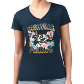 Nashville Predators G-III 4Her by Carl Banks Women's Super-Slim Fit Lightweight Flower Logo V-Neck T-Shirt - Navy | US 201906350