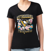 Pittsburgh Penguins G-III 4Her by Carl Banks Women's Super-Slim Fit Lightweight Flower Logo V-Neck T-Shirt - Black | US 201906352