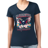 Washington Capitals G-III 4Her by Carl Banks Women's Super-Slim Fit Lightweight Flower Logo V-Neck T-Shirt - Navy | US 201906357