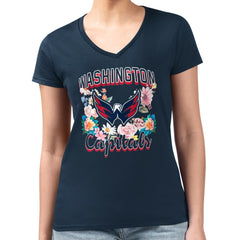 Washington Capitals G-III 4Her by Carl Banks Women's Super-Slim Fit Lightweight Flower Logo V-Neck T-Shirt - Navy | US 201906357
