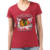 Chicago Blackhawks G-III 4Her by Carl Banks Women's Super-Slim Fit Lightweight Flower Logo V-Neck T-Shirt - Red | US 201906383