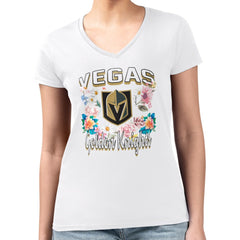 Vegas Golden Knights G-III 4Her by Carl Banks Women's Super-Slim Fit Lightweight Flower Logo V-Neck T-Shirt - White | US 201906393