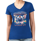 Edmonton Oilers G-III 4Her by Carl Banks Women's Super-Slim Fit Lightweight Flower Logo V-Neck T-Shirt - Royal | US 201906408