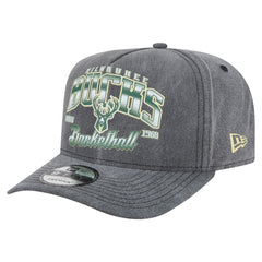 Milwaukee Bucks Throwback Washed Pre-Curved 9FIFTY Snapback Hat Charcoal - New Era
