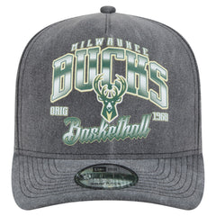 Milwaukee Bucks Throwback Washed Pre-Curved 9FIFTY Snapback Hat Charcoal - New Era