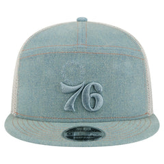 Philadelphia 76ers Adventure Denim Split Panel 9FIFTY Snapback Trucker Hat - New Era