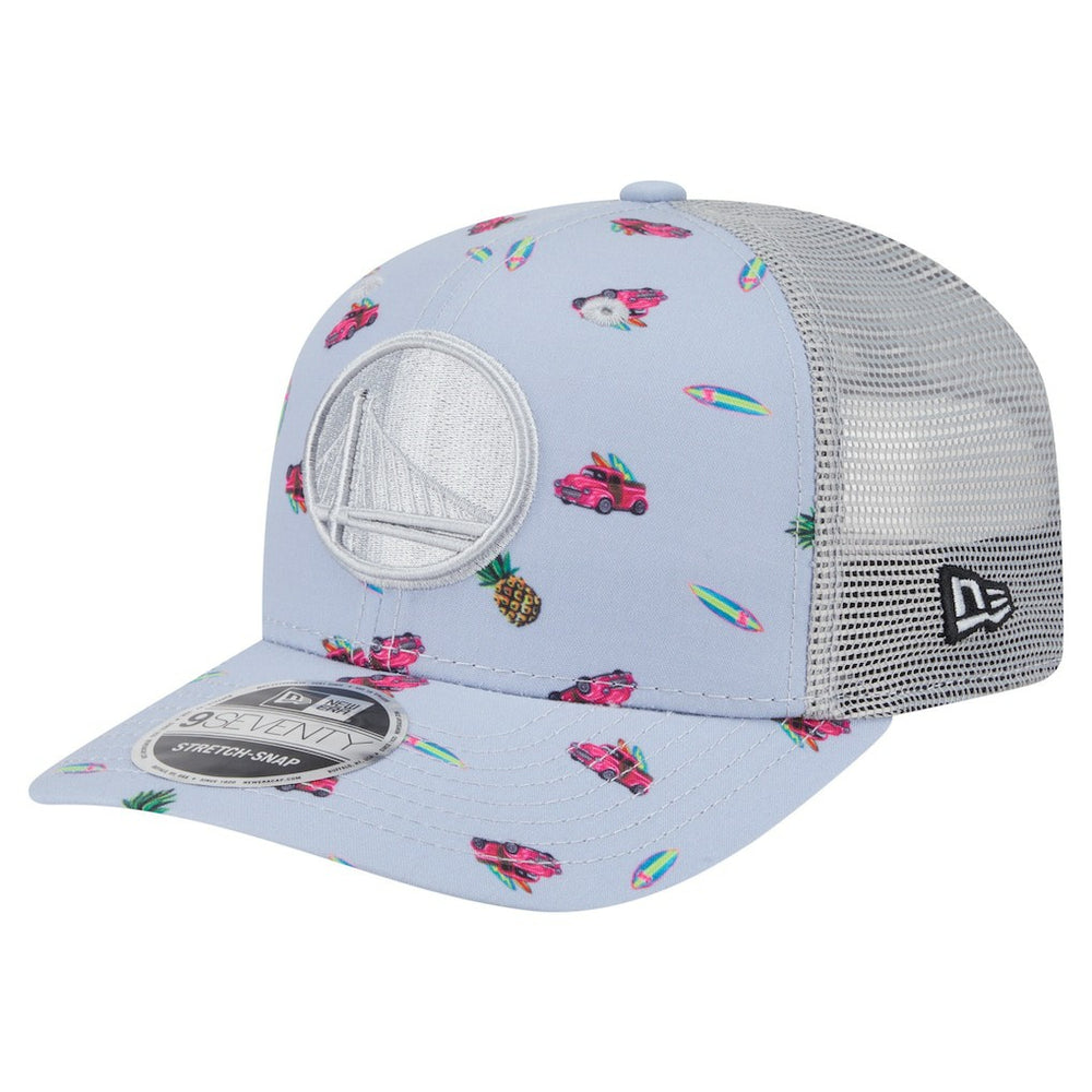 Golden State Warriors Adventure Aloha Pattern 9SEVENTY Stretch-Snap Hat Light Blue/Gray - New Era