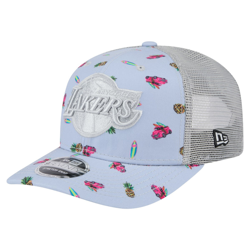 Los Angeles Lakers Adventure Aloha Pattern 9SEVENTY Stretch-Snap Hat Light Blue/Gray - New Era