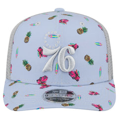 Philadelphia 76ers Adventure Aloha Pattern 9SEVENTY Stretch-Snap Hat Light Blue/Gray - New Era