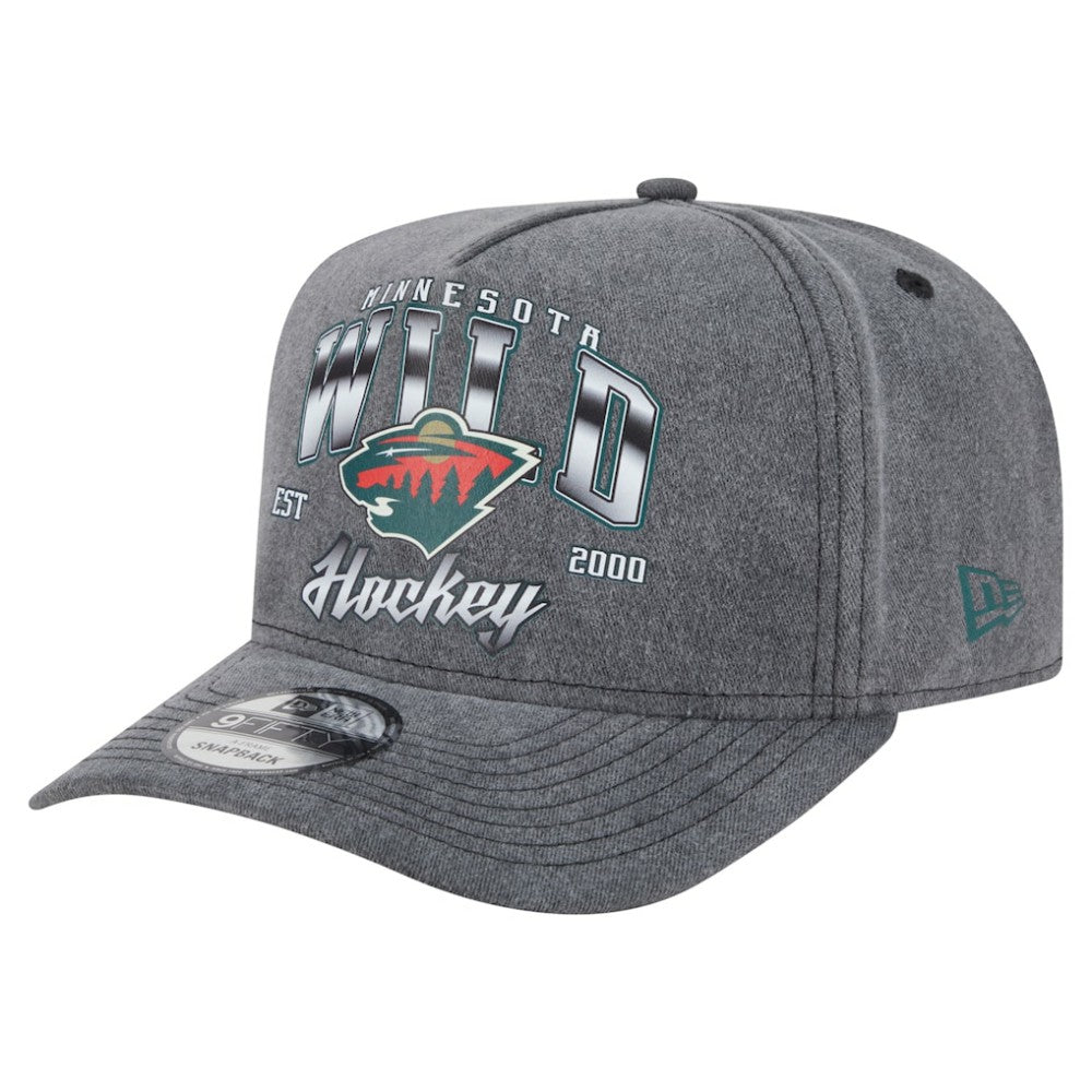 Minnesota Wild New Era Throwback Washed A-Frame Pre-Curved 9FIFTY Snapback Hat - Charcoal | US 201912300