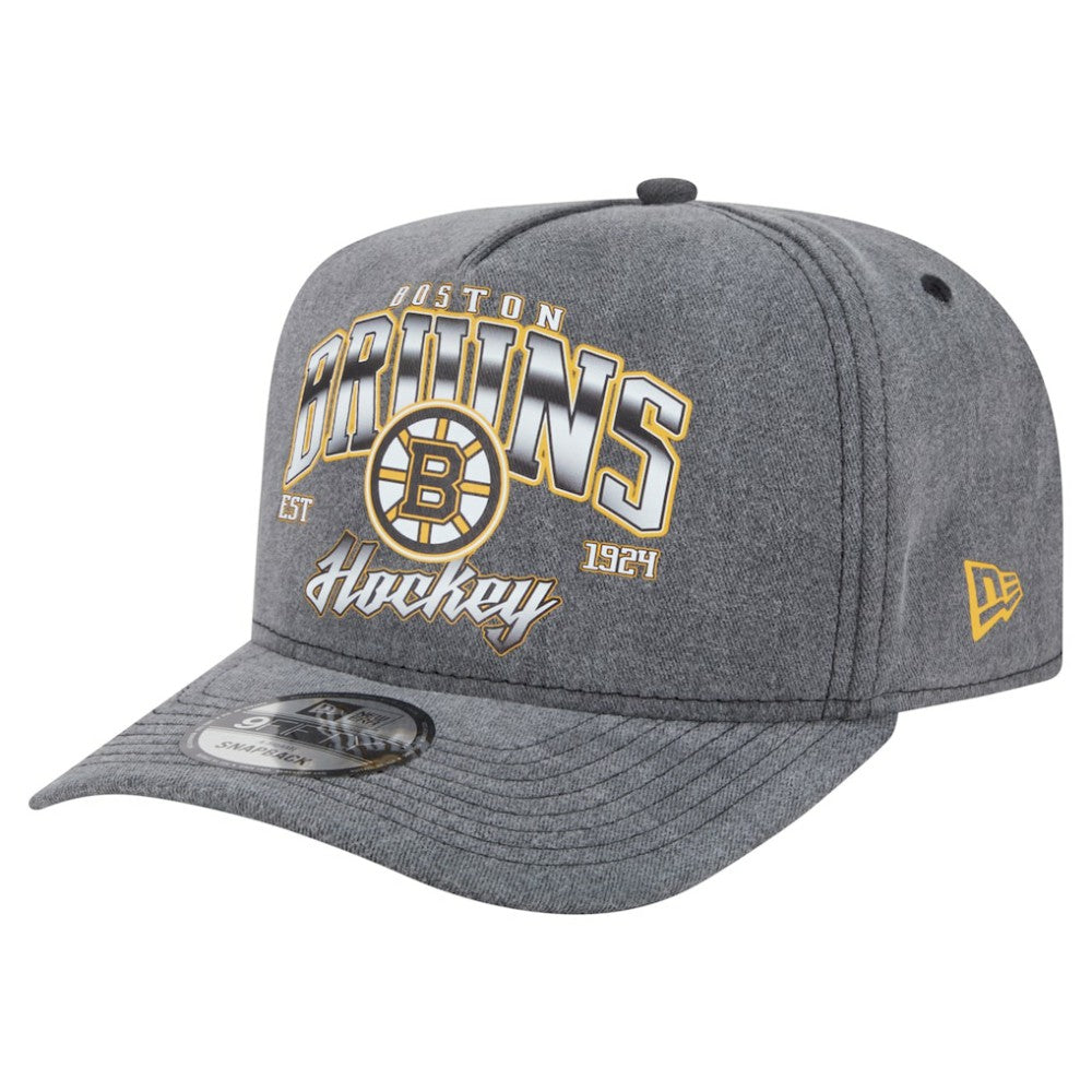 Boston Bruins New Era Throwback Washed A-Frame Pre-Curved 9FIFTY Snapback Hat - Charcoal | US 201912310