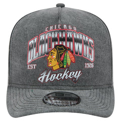 Chicago Blackhawks New Era Throwback Washed A-Frame Pre-Curved 9FIFTY Snapback Hat - Charcoal | US 201912315