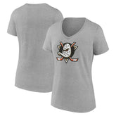 Anaheim Ducks Women's Primary Logo V-Neck T-Shirt – Gray | US 201922063