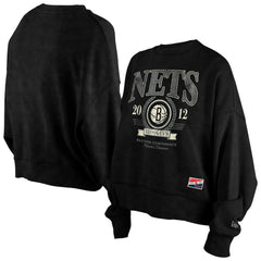 Brooklyn Nets Women's Throwback Vintage Enzyme Wash Oversized Boxy Pullover Sweatshirt Black - New Era