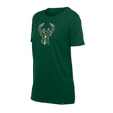 Milwaukee Bucks Women's Glam Game Flower T-Shirt Hunter Green - New Era