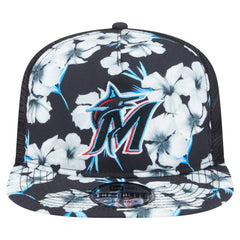 Miami Marlins New Era Adventure Pattern Golfer Trucker Snapback Hat - Black Hats