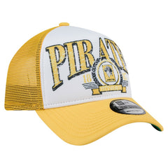 Pittsburgh Pirates New Era Distressed 9FORTY A-Frame Adjustable Trucker Hat - White/Gold Hats
