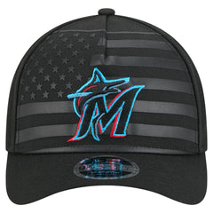 Miami Marlins New Era American Flag 9FORTY M-Crown A-Frame Adjustable Hat - Black Hats