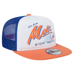 New York Mets New Era Retro Script Trucker 9FIFTY Snapback Hat - White/Orange Hats