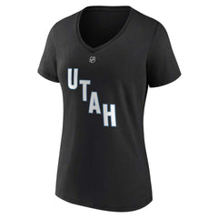 Clayton Keller Utah Mammoth Fanatics Women's Authentic Stack Name & Number V-Neck T-Shirt - Black | US 201926612