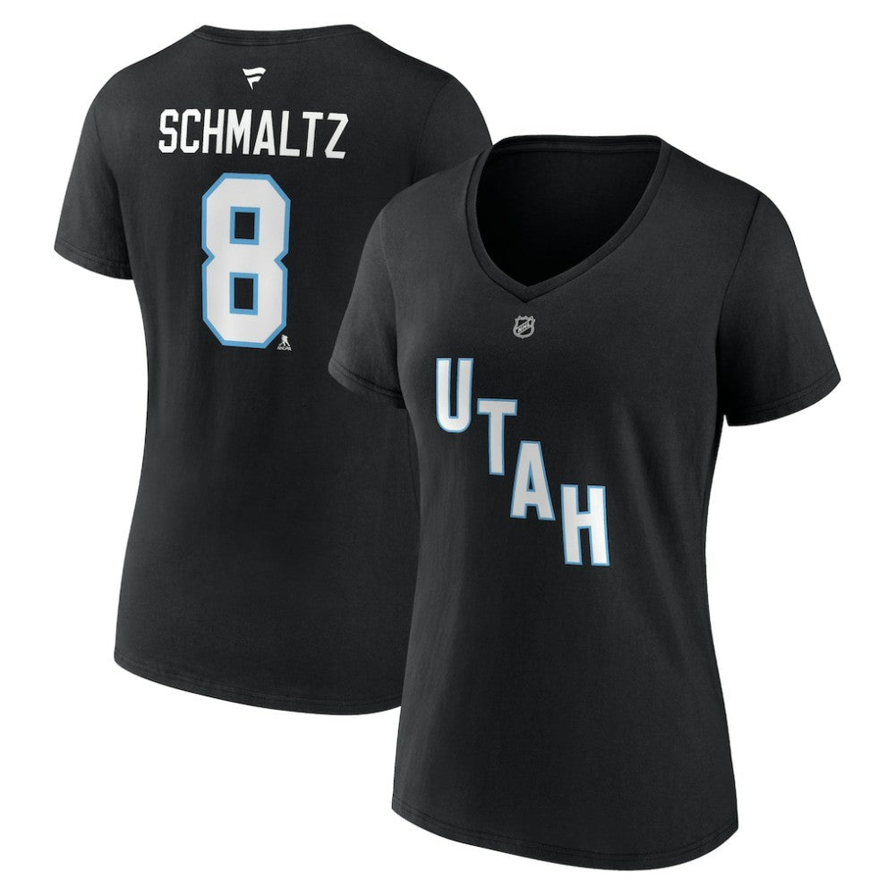 Nick Schmaltz Utah Mammoth Fanatics Women's Authentic Stack Name & Number V-Neck T-Shirt - Black | US 201926614