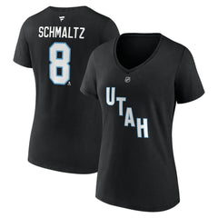 Nick Schmaltz Utah Mammoth Fanatics Women's Authentic Stack Name & Number V-Neck T-Shirt - Black | US 201926614