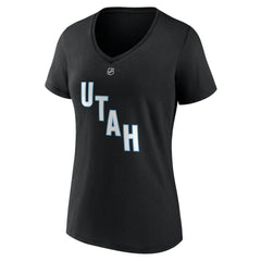 Nick Schmaltz Utah Mammoth Fanatics Women's Authentic Stack Name & Number V-Neck T-Shirt - Black | US 201926614