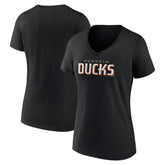Anaheim Ducks Women's Wordmark V-Neck T-Shirt – Black | US 201927016