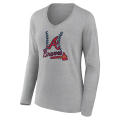 Atlanta Braves Women's Fastball Long Sleeve V-Neck T-Shirt - Gray T-shirts