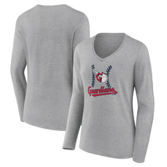 Cleveland Guardians Women's Fastball Long Sleeve V-Neck T-Shirt - Gray T-shirts