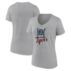 Detroit Tigers Women's Fastball V-Neck T-Shirt - Gray T-shirts