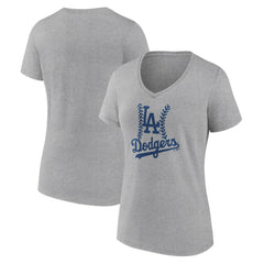 Los Angeles Dodgers Women's Fastball V-Neck T-Shirt - Gray T-shirts