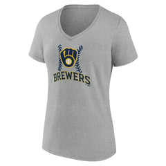 Milwaukee Brewers Women's Fastball V-Neck T-Shirt - Gray T-shirts