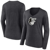 Baltimore Orioles Women's Monochrome Long Sleeve V-Neck T-Shirt - Charcoal T-shirts