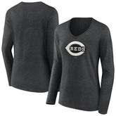 Cincinnati Reds Women's Monochrome Long Sleeve V-Neck T-Shirt - Charcoal T-shirts