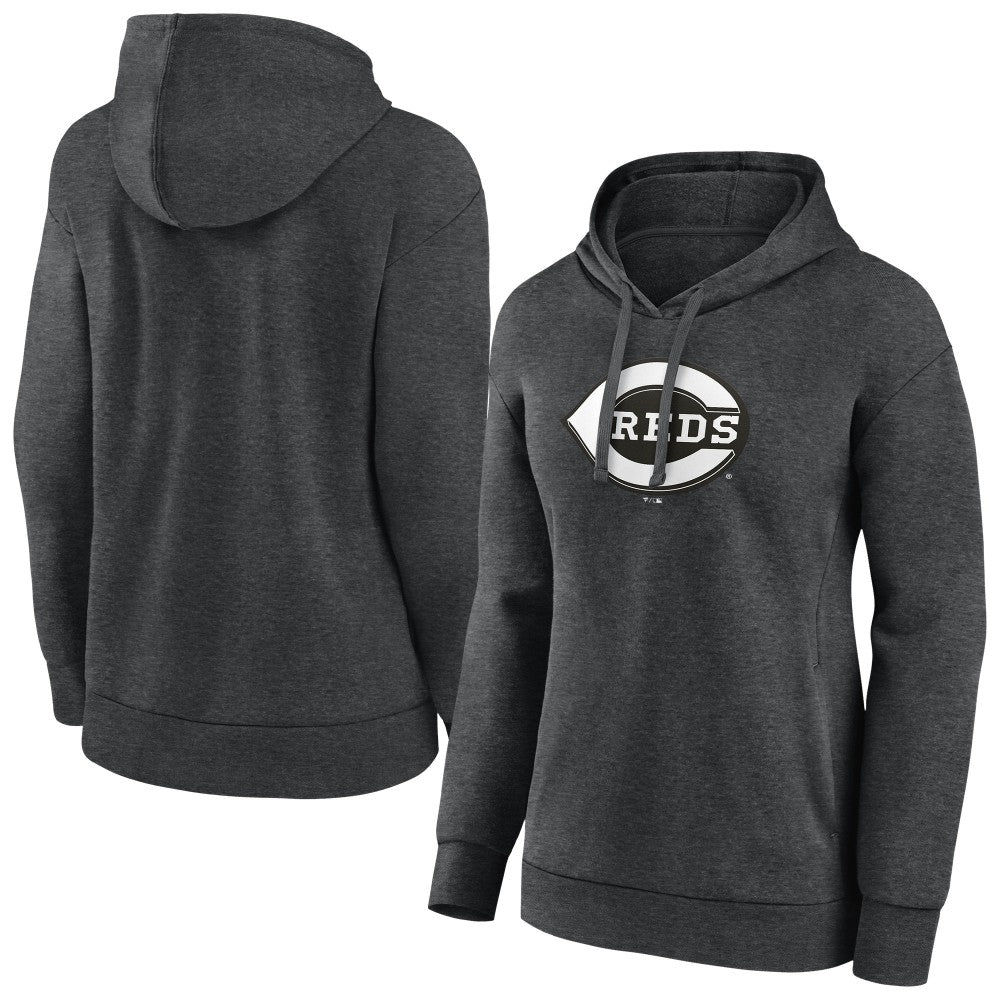 Cincinnati Reds Women's Monochrome Pullover Hoodie - Charcoal Hoodies