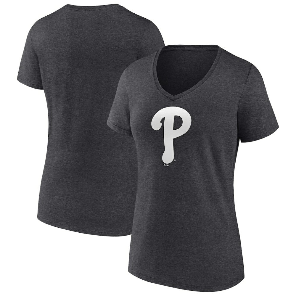 Philadelphia Phillies Women's Monochrome V-Neck T-Shirt - Charcoal T-shirts
