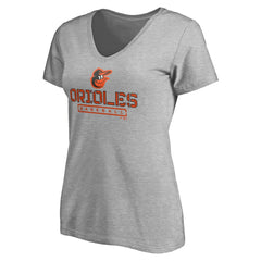 Baltimore Orioles Women's Evanston Stencil V-Neck T-Shirt - Gray T-shirts
