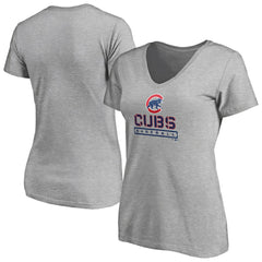 Chicago Cubs Women's Evanston Stencil V-Neck T-Shirt - Gray T-shirts
