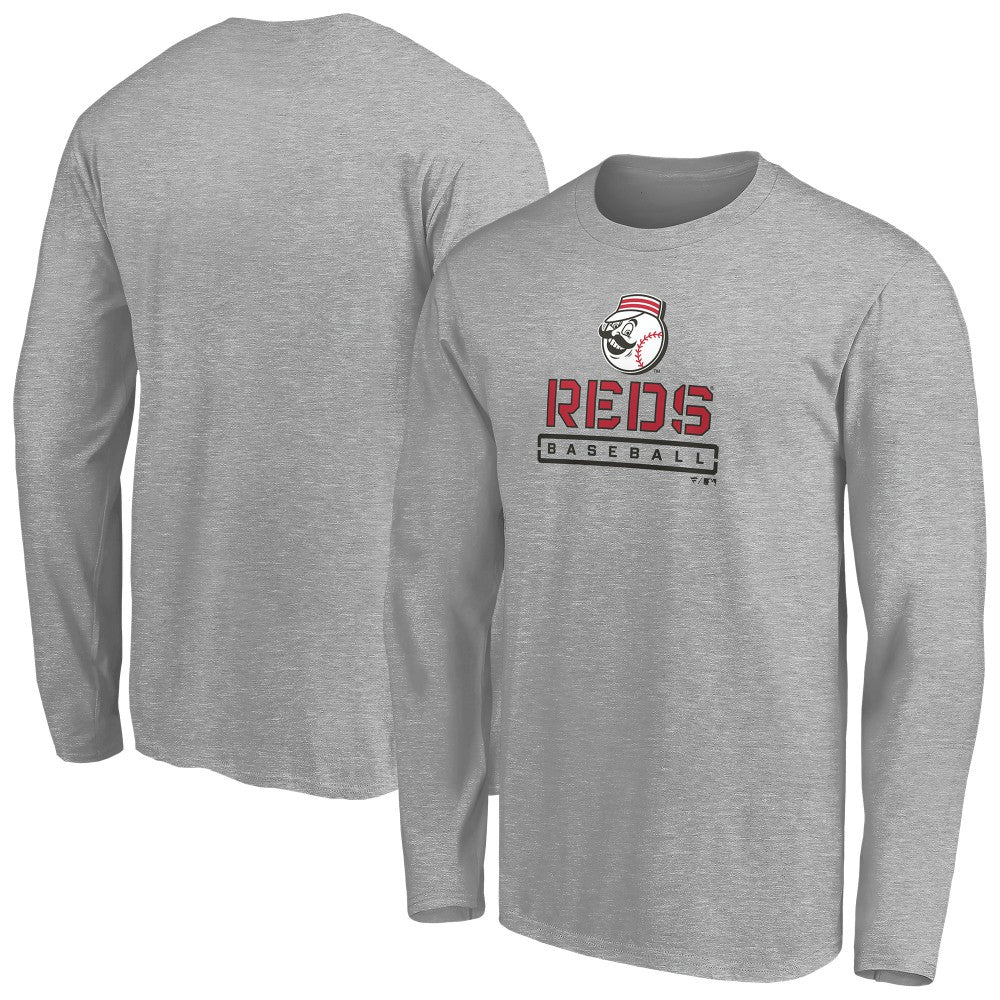 Cincinnati Reds Evanston Stencil Long Sleeve T-Shirt - Gray T-shirts