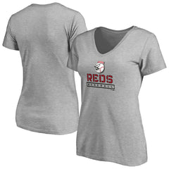 Cincinnati Reds Women's Evanston Stencil V-Neck T-Shirt - Gray T-shirts