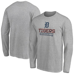 Detroit Tigers Evanston Stencil Long Sleeve T-Shirt - Gray T-shirts