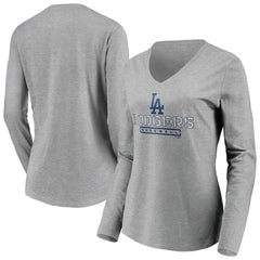 Los Angeles Dodgers Women's Evanston Stencil Long Sleeve V-Neck T-Shirt - Gray T-shirts