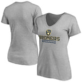 Milwaukee Brewers Women's Evanston Stencil V-Neck T-Shirt - Gray T-shirts