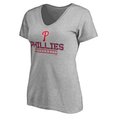 Philadelphia Phillies Women's Evanston Stencil V-Neck T-Shirt - Gray T-shirts