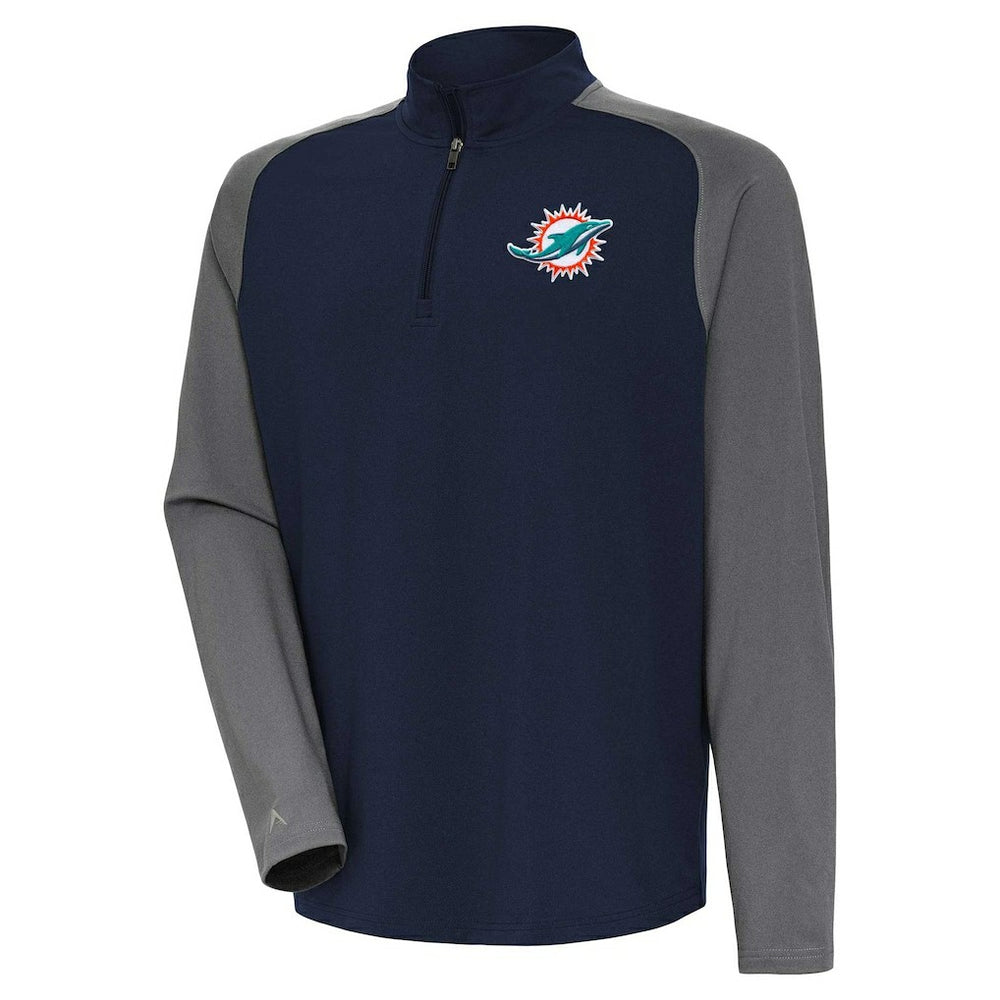 Miami Dolphins Antigua Dauntless Quarter-Zip Top - Navy/Gray Tops
